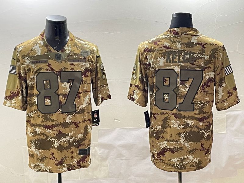 Men Kansas City Chiefs #87 Kelce Camo 2025 Nike Olive Salute To Service Limited NFL Jersey style 1